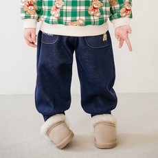 mollimelli 兒童幸運熊熊斜紋刷毛哈倫褲