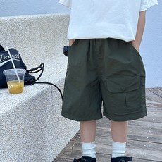 JOYMULTI MK 兒童百慕達工裝防風五分水洗鬆緊帶短褲