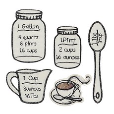 Fashion Point 刺繡布貼 繪圖廚房套組, 玻璃瓶加侖, 玻璃瓶品脫, 1個量杯, 湯匙, 咖啡杯, 1套