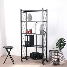 리빙해피 철제 폴딩 선반 5단, 블랙