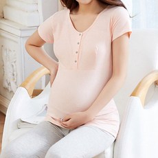기본 오픈형 단추 여름 수유복 임산부 반팔