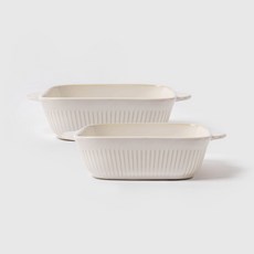 ssueim STABLE雙柄方形條紋深焗烤盤, 2個, 白色