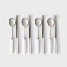 NICOTT 韓國製棉花糖4人餐具組, 湯匙 4p + 筷子 4p, 白色, 1套