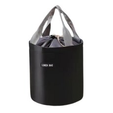 Keulreeora 圓形束口保溫保冷便當袋, 黑色, 1個