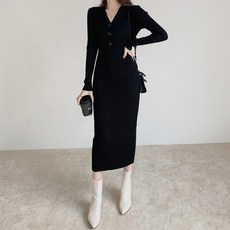 TANIZ 長袖羅紋針織連衣裙, 黑色