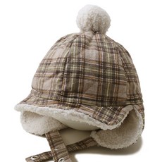 Mushyu兒童暖色調格紋防寒帽