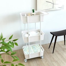 플라팜 2세대 코코맘 이동식 트롤리 일반형 3단 기저귀 정리함, 아이보리, 1개