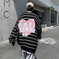 男士PDS時尚潮人大愛心刺繡條紋針織衫