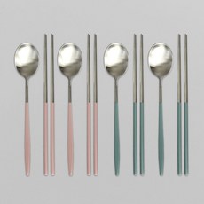 프렐류드 다비데 4인 수저 세트, 인디핑크, 그린, 숟가락 2종 x 2p + 젓가락 2종 x 2쌍, 1세트