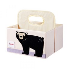 3 Sprouts 雙面手提收納籃 寬版提把設計 可折疊收納, 28 x 25 x 25cm, 黑熊, 1個