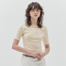 키르시 여성용 플레인 슬림핏 헨리넥 티셔츠