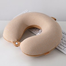 U자형 메모리폼 스트라이프 패턴 목쿠션, 브라운