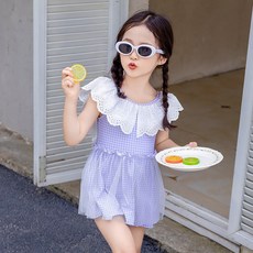 Starbean 女童鏤空蕾絲蝴蝶結連身泳裝