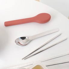 Bloom at home 素色便當餐具組, 湯匙 + 筷子 + 餐具盒, 煙燻粉, 1套