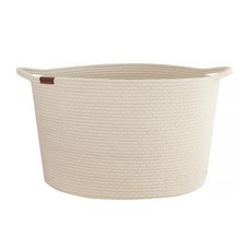 Alleophom 捲繩提把多功能收納籃, 奶油色, M(23 x 30 x 15 cm), 1個