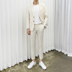 ADORE CLASSIC 亞麻彈力休閒大尺碼西裝外套+長褲套裝