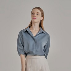 Gembling 女款隱藏式鈕扣5分開襟V領短袖雪紡衫