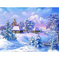 allode 雪景冬季小屋DIY鑽石畫 40 x 30 cm, NO. 05, 1個