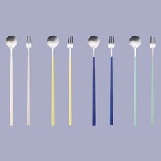 Neulbom 長茶匙叉套組檸檬 + 奶油 + 薄荷 + 海軍, 1套, 4 個長茶匙 + 4 個叉子