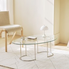 룸앤홈 페블 유리 테이블 1000, 클리어