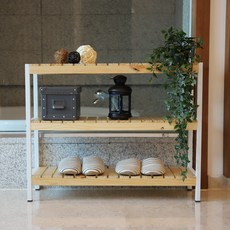 鐵製原木多功能置物架 800 3層, 白色