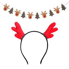 JOYPARTY 紅鼻子魯道夫拉花 + 毛茸茸魯道夫髮箍, 紅色(髮箍), 1套