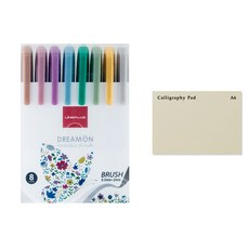 Lineplus Dream On 金屬色軟毛筆 8色 + Doosung Paper 書法墊 A6 30張, 混合色, 1套