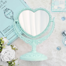 HEILUMI 復古化妝鏡 桌上立式室內裝飾化妝台鏡子, 復古愛心 藍色