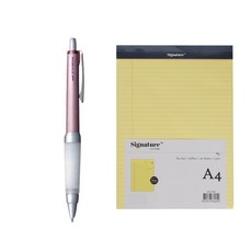 JETSTREAM Alpha 凝膠圓珠筆 SXE5-1000 0.7 毫米 + 穿孔法律墊 50 張 A4, 粉色（圓珠筆）、黃色（富貴記事本）, 1套