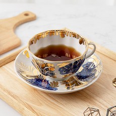 임페리얼포슬린 골든가든 티컵 앤 소서 250ml, 화이트 + 골드, 1개