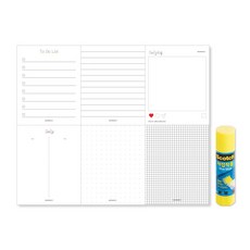 꼼꼬미 심플 오피스 떡 메모지 6종 + 재접착풀 세트, 혼합색상, 1세트