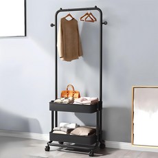 Life Lance 雙層移動式推車雙籃立式衣架, 黑色