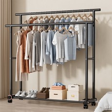 라이크하우스 스탠드 옷걸이 더블 2단 이동식 행거 원룸 튼튼한행거, 블랙