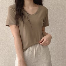 엘쏘 여성용 브이넥 소프트 이지 반팔 티셔츠