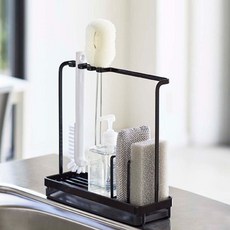 免鑽孔市集 瀝水多功能菜瓜布架, 黑色, 1個