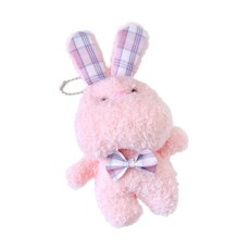 manhaengshop 蓬鬆絲帶兔子鑰匙圈, 粉色的, 1個