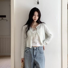 Chic Black 女款 The Selbu 蕾絲蝴蝶結綁帶可愛開襟衫 cpcd3725k63