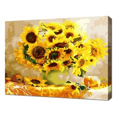 ECO SOLE 自畫豐富的向日葵花瓶靜物畫 DIY 40 x 50 cm, 24 種顏色