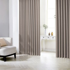 Siudeco 夏洛特掛鉤式遮光窗簾 2片 + 窗簾綁帶 2入組, 針型, 泥米色