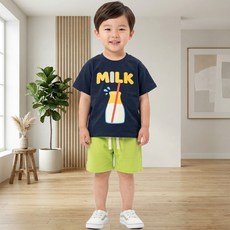 KIDSCOMO 兒童牛奶短袖上下套裝