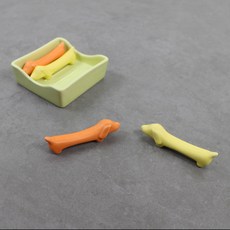 Dalsogum 陶瓷可愛狗狗湯匙筷架 x 4入 + 收納筒套組, 1套, 橘色(湯匙筷架 2入), 檸檬黃(湯匙筷架 2入), 綠色(收納筒)