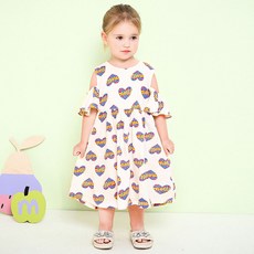 mollimelli 女童透氣愛心豹紋露肩連身裙