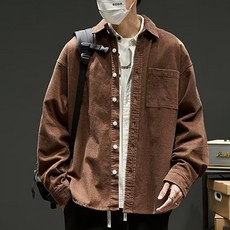 男士時尚潮流復古感寬鬆版長袖襯衫式開襟衫