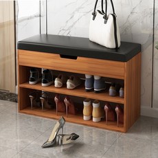 Avenue Goods鞋櫃椅凳子收納長椅多功能收納沙發 古代檀香木 80cm, 黑色皮革