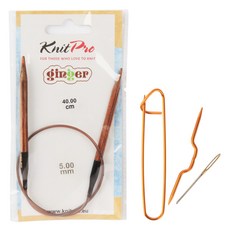 KnitPro 木質輪針 40cm*5mm+防解別針+麻花針+毛線縫針, 木頭（角色針），隨機發貨（消光針）, 1組
