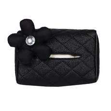 JCP 큐빅 플라워 행잉 티슈 커버, 퀼팅 블랙플라워