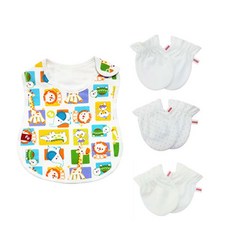 fisher-price 費雪 棉質圍兜+手套組, Jungle White+Dot Four Seasons+Striped White(Hand Wrapper), 1組