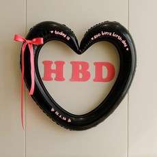 P&B UNITY HBD 愛心環緞帶氣球組, 02 黑色與紫紅色, 1套