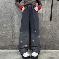 Starbean 女童小蝴蝶結鬆緊帶丹寧褲