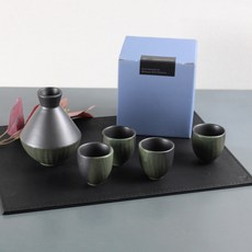 月鹽 陶瓷半身清酒壺家庭5件森林套組, 酒瓶 + 酒杯 4入, 1套